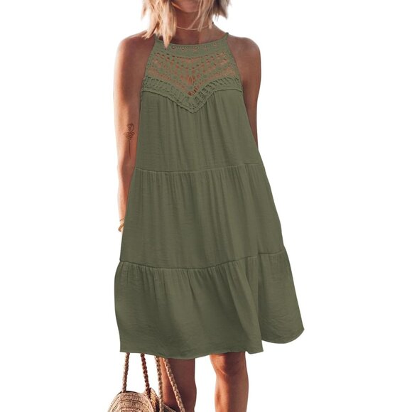 Dresses & Skirts - Womens Summer Casual Short Dress Hollow Out Halter Pockets A Line